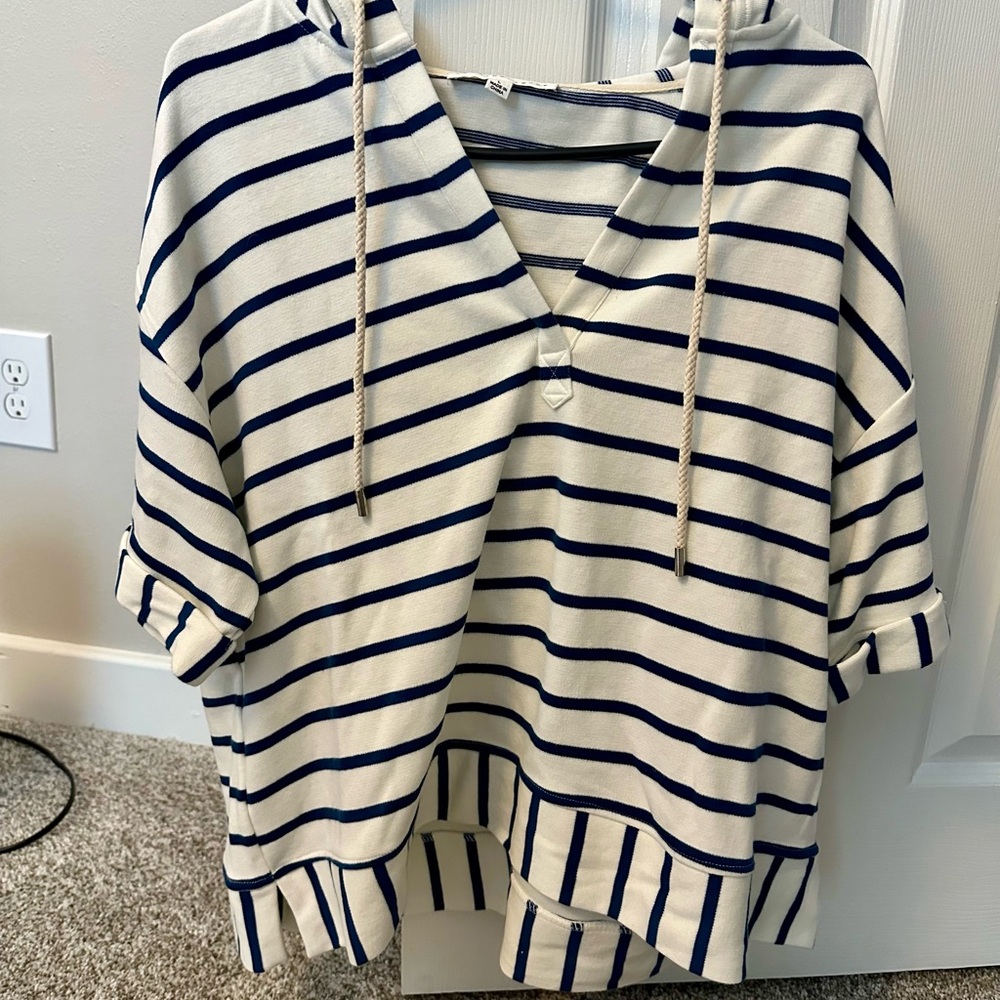 Jane and Delancey Navy Striped Hoodie